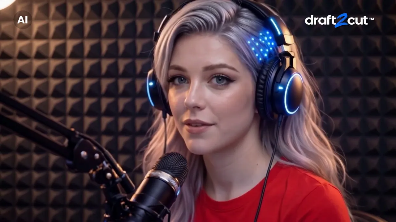 Zwei Podcast-Moderatoren sprechen im Studio darüber, ob KI Urheber sein kann.