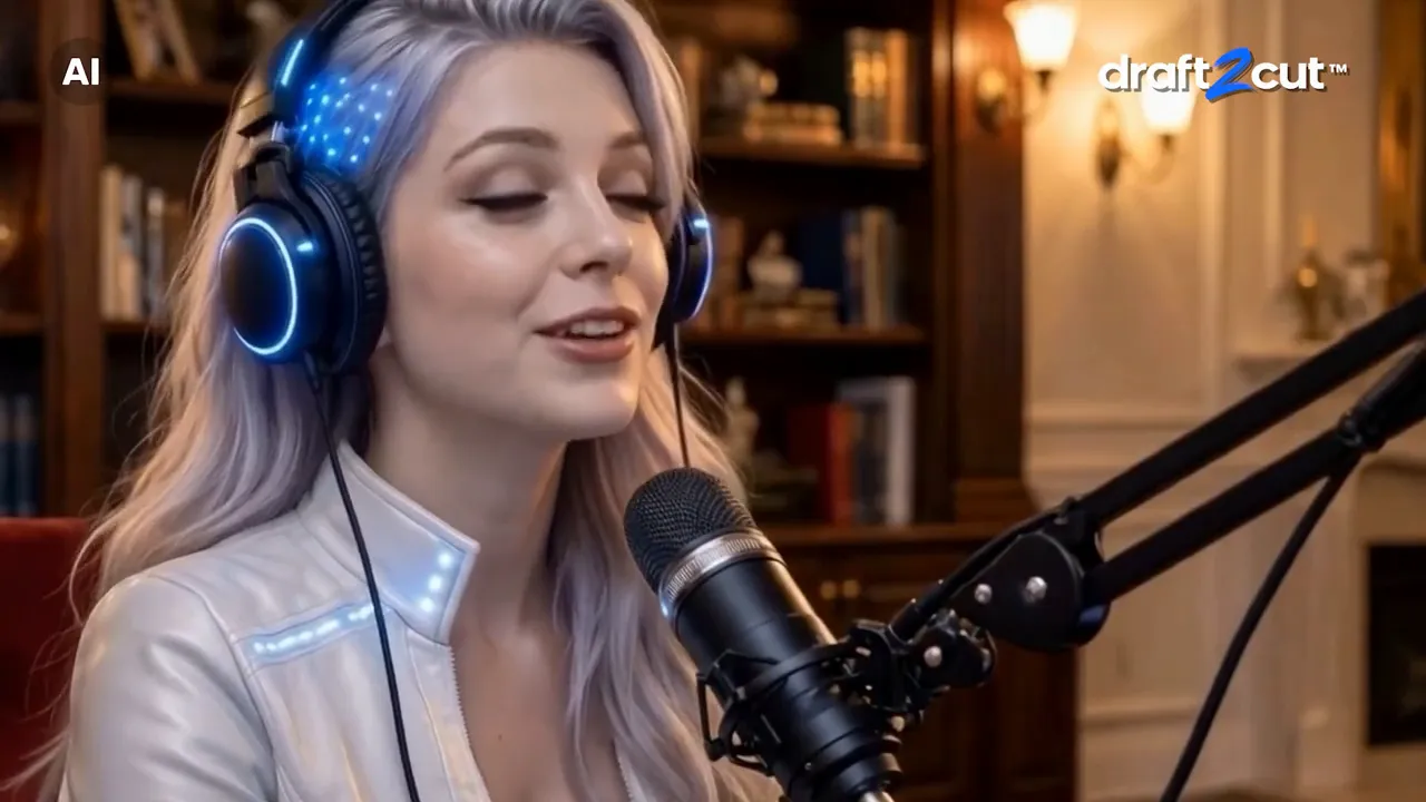 Due conduttori di un podcast in studio parlano del futuro della struttura del racconto.