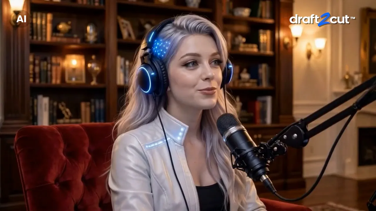 Due conduttori di un podcast in studio parlano di struttura del racconto.